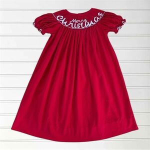 DELANEY EUC Hand Smocked Merry Christmas Corduroy Bishop Dress